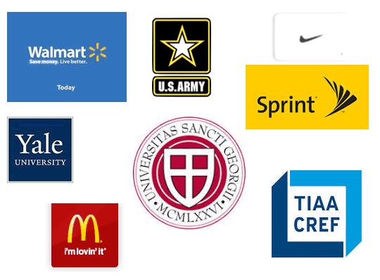 logos of clients including Wal-mart, Sprint, McDonalds…